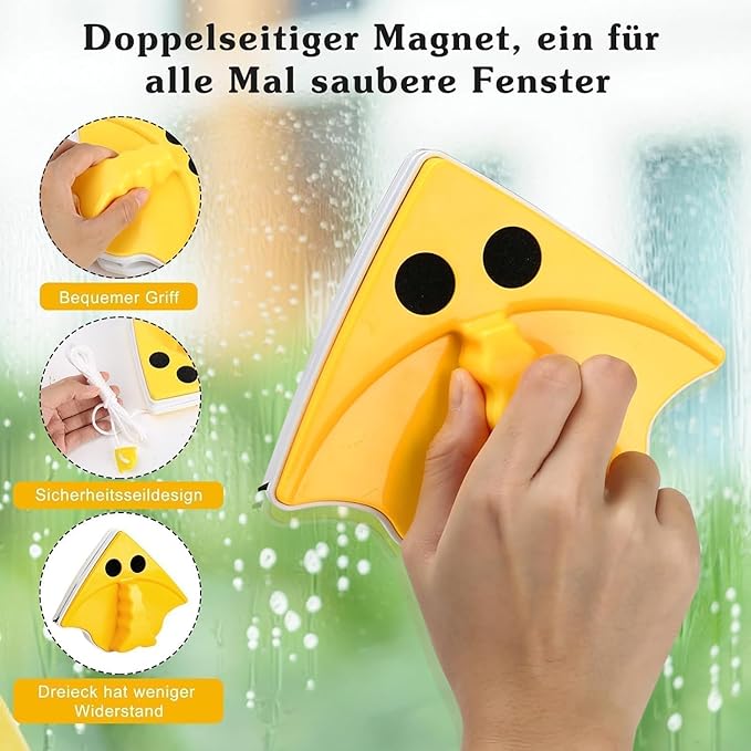 Magnetic Window Glass Cleaner | Doublefaced Glass Cleaner | Double-Side Glazed Two Sided Wiper with 2 Extra Cleaning Cotton Squeegee Washing Equipment Household Magnet (Multicolour)