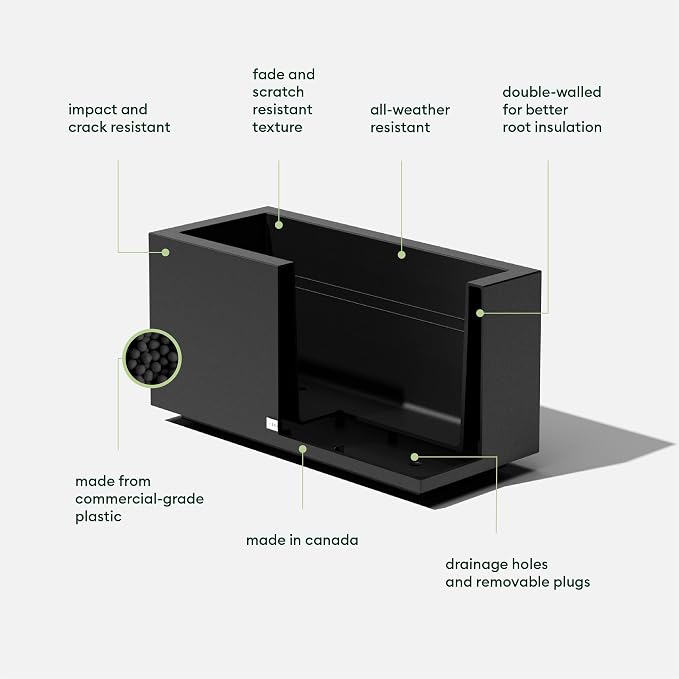 Veradek Block Series Long Box Planter - Large Rectangular Planter for Indoor or Outdoor Patio/Porch | Durable All-Weather Use with Drainage Holes | Modern Décor for Tall Plants, Flowers or Shrubs