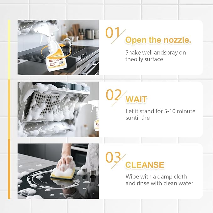 Heavy-Duty Kitchen Degreaser Foam Cleaner, Powerful Kitchen Degreaser Spray & Dual Side Scrub Sponge Set Grease Remover for Stove Range Hood (2, Standard)