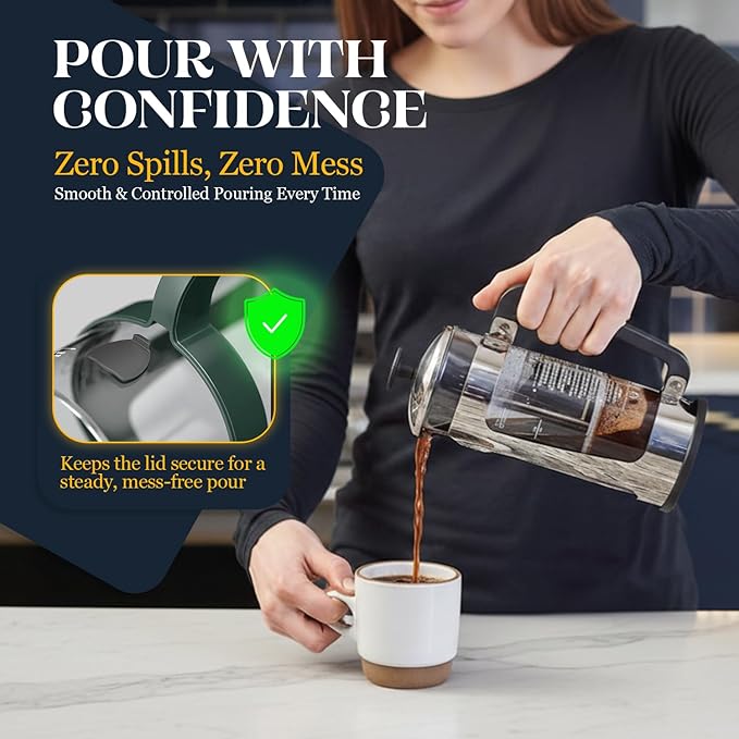 ESPRO Plus P5 French Press Coffee Maker – Patented Double Micro-Filter for Grit Free Brew, Heat-Resistant Thicker Borosilicate Glass Coffee Press – (18 oz)