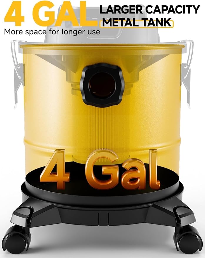 Cordless Ash Vacuum for Pellet Stoves, for DEWALT 20V Max Battery, Pellet Stove Vacuum Cleaner with 2 HEPA Filters, Powerful Suction, 4 Gallons & 4 Wheels, 38" Hose for Wood Fireplaces, BBQ Grills