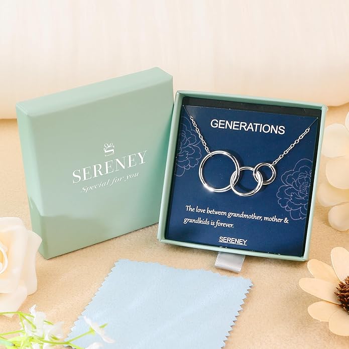 Sereney S925 Sterling Silver Grandma Necklace as Mothers Day Gifts for New Grandma, 3 Circles Grandmother Granddaughter Jewelry for Mom Nana, 3 Sterling Silver Pearl Jewelry as New Grandmother Gifts