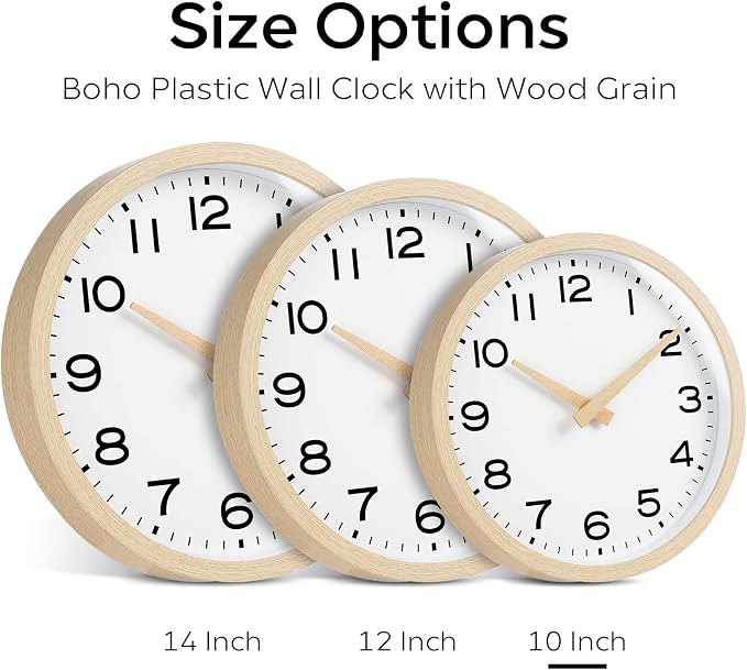 AKCISOT 10 Inch Wall Clock, Battery Operated Analog Clock, Silent Non-Ticking, Ideal for Bedroom, Bathroom, Kitchen, Office and School, Natural
