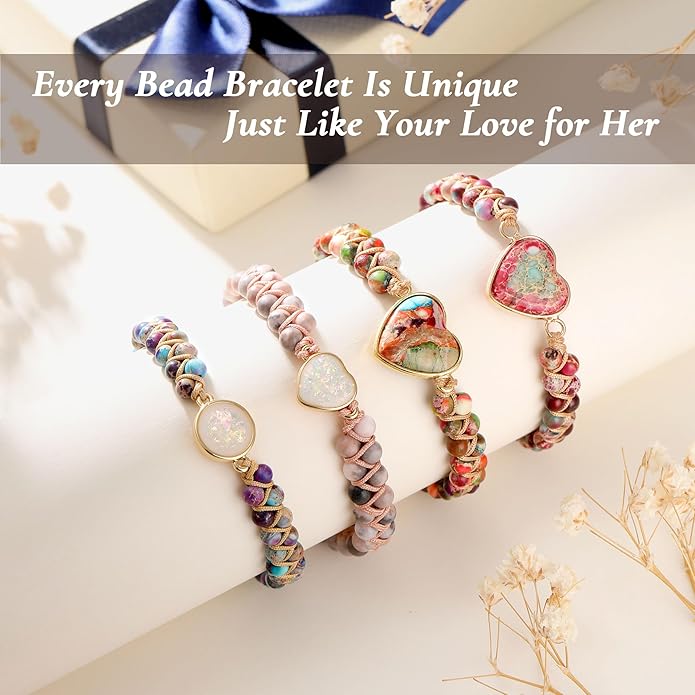 Mothers Day Gifts for Daughter Granddaughter, To My Mom Grandma Wife Girlfriend Sister Jasper Heart Bracelets Birthday Anniversary Christmas Stocking Stuffers Valentines Day Jewelry