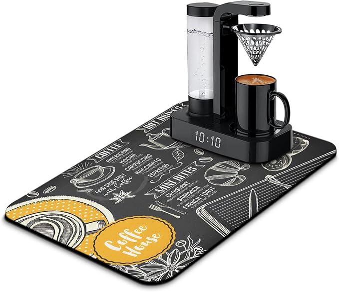 Coffee Bar Mat Accessories for Countertop Absorbent Hide Stain Rubber Backed Dish Drying Mats for Kitchen Counter Draining Pad Decor Gift(24x16in)