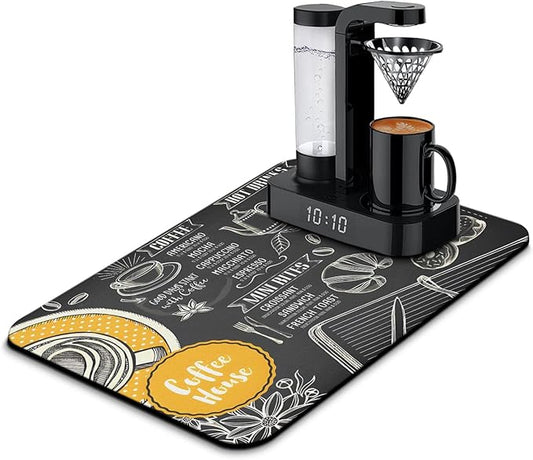 Coffee Bar Mat Accessories for Countertop Absorbent Hide Stain Rubber Backed Dish Drying Mats for Kitchen Counter Draining Pad Decor Gift(24x16in)