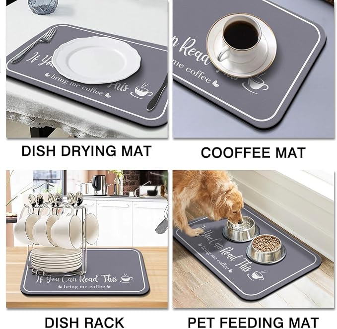 Coffee Bar Mat for Countertops 19inx12in,Absorbent Hide Stain Anti-Slip Cafe Bar Accessories Fit Under Coffee Machine Mat,dish drying mats for kitchen