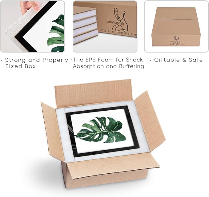 ArtbyHannah Framed Bathroom Wall Art Decor, 8x8 Inch 4 Pack Botanical Gallery Wall Frame Set Modern Farmhouse Sage Green Prints Artwork for Spa, Restroom, Bedroom, Office Decoration (Black)