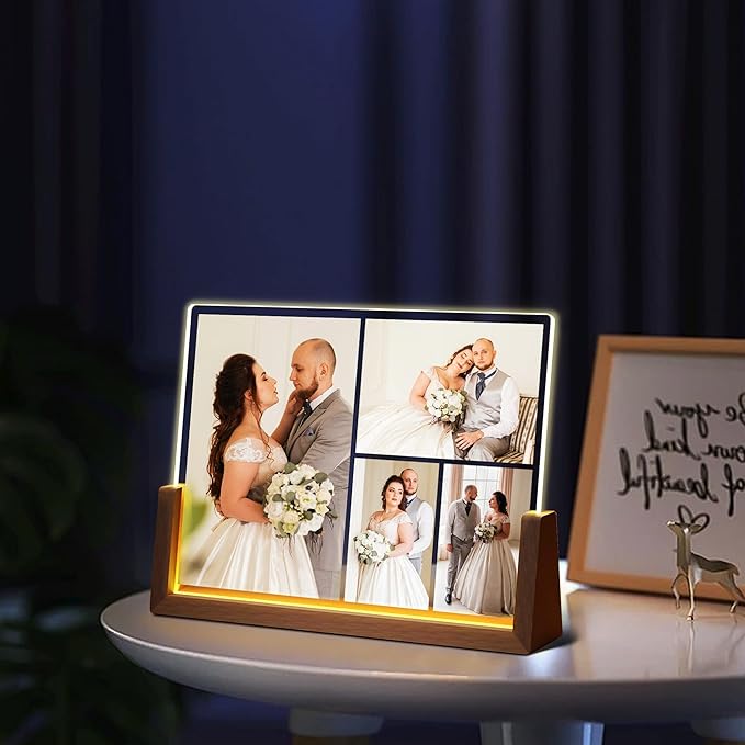 Personalized Valentines Day Couples Gifts For Him Her Husband Wife, Custom Light Up Picture Frame Acrylic Plaque With Photo, Customized Anniversary Birthday Wedding Gifts For Women Men