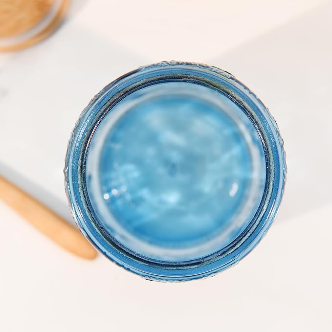 Custde Glass Storage Jars With Airtight Lid, 35oz Canister For Kitchen Counter with Bamboo Lid, brown sugar, candy, coffee, cookie, salt, tea,pantry cute Jar (Blue, 35 fl oz)