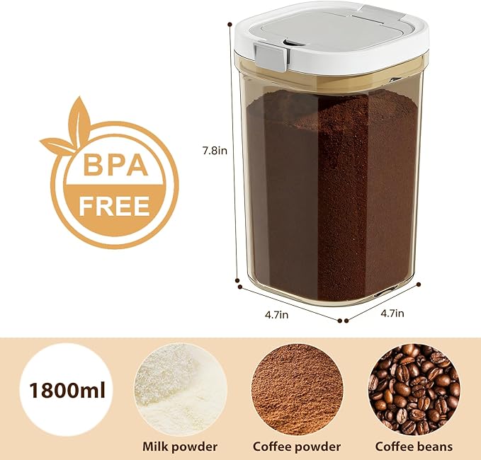Airtight Coffee Canister-60.8oz Sugar and Dry Food Container BPA Free with Spoon and Layered Storage for Grounds Coffee, Beans, Tea, Sugar, Flour, Cereal,Formula
