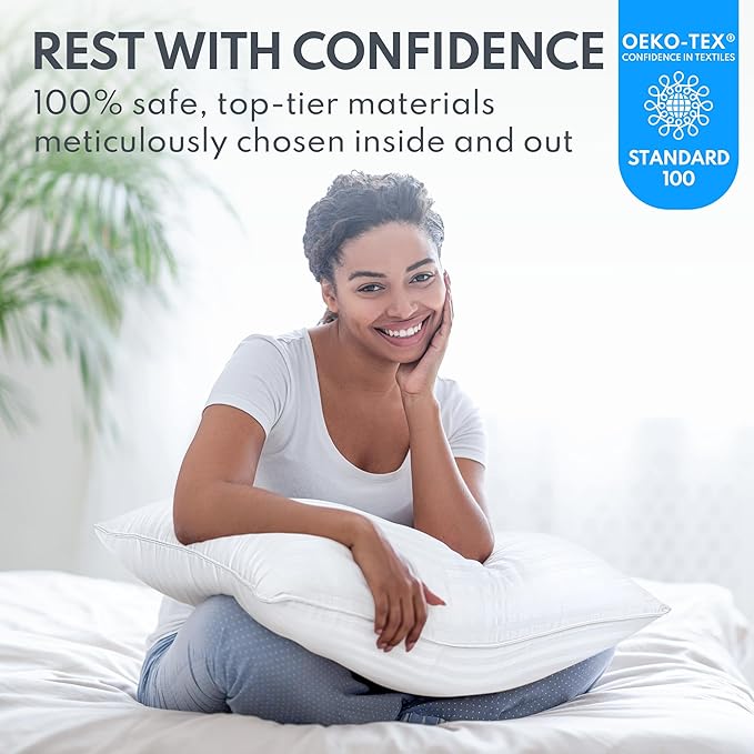 Queen Size Bed Pillows - Breathable Down Alternative Pillows Set of 2 for Side, Back, and Stomach Sleepers Fluffy Cooling Hotel Quality Soft Microfiber Fill Premium Skin-Friendly