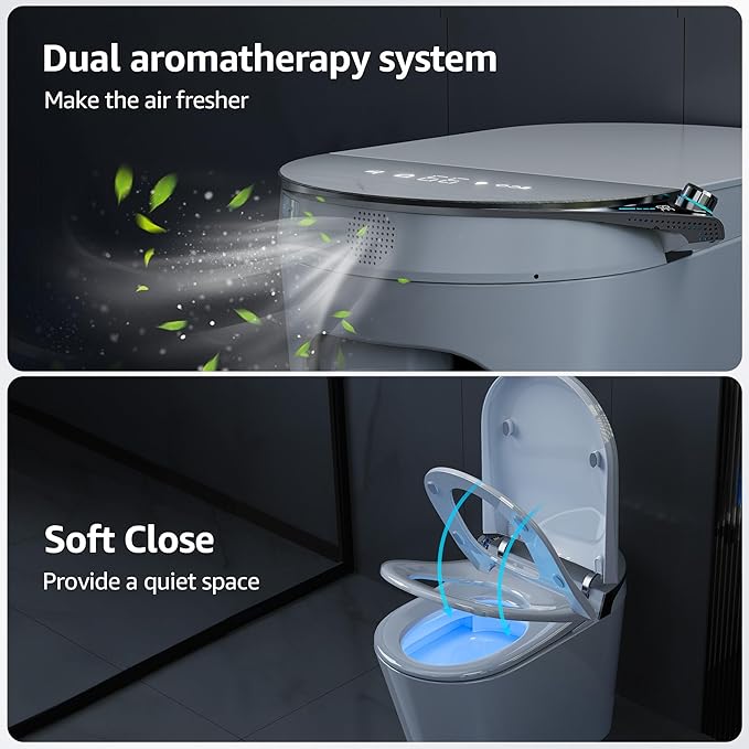 Smart Toilet with Bidet Built In, Auto Open & Close, Foot Sensor Flush, Heated Seat, Warm Water, Dryer, Tankless Dual Flush Elongated Toilet, Foam Shield, LED Night Light & Remote Control