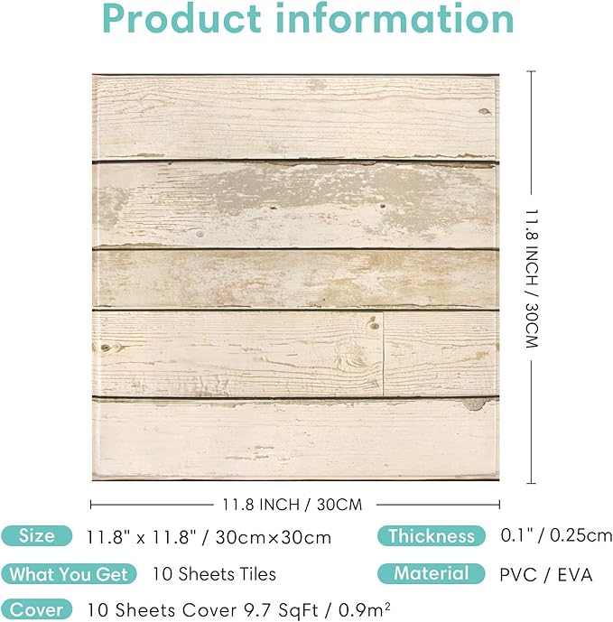 Commomy Peel and Stick Faux Wood - 10 Pcs 11.8"x11.8" Not Real Wood, Wall Sticker Tiles Ultralight PVC Wall Covering for Kitchen Backsplash,Bedroom,Retro Interior Decor