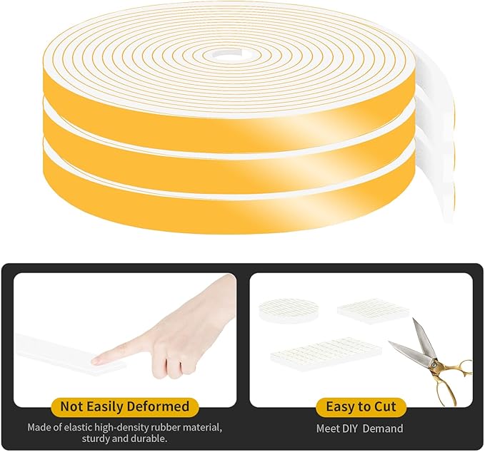Weather Stripping Door Seal,Weather Stripping,Soundproof,Cold Insulation,Front Door Frame,Windows,Sliding Door (White,1/2 in x 1/8 in x 98 Ft)