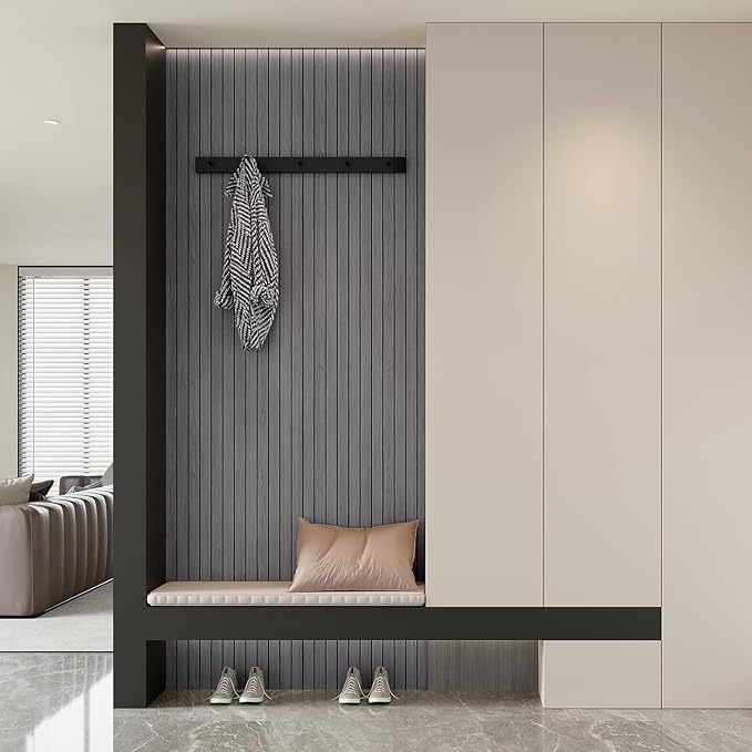 Yutianli PVC Slat Wall Panel Peel and Stick 236"x 15.7" Faux Wood Slat Panel Artificial Oak Wood Grain Self-Adhesive Soundproof 3D Wall Panel for Walls and Ceilings