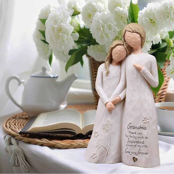 Grandma Birthday Gifts from Granddaughter, Great Grandma Gifts for Birthday Christmas Mothers Day, Grandmother Granddaughter Embrace Hand-Painted Resin Figurine