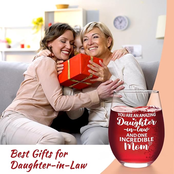 Futtumy Daughter in Law Gifts from Mother in Law, You Are An Amazing Daughter-in-Law And One Incredible Mom Wine Glass, First Mothers Day Christmas Birthday Gifts, 17 oz/500 ml