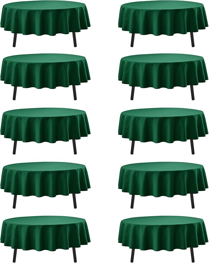 10-Pack Hunter Green Round Tablecloths, 70 Inches, Stain-Resistant Polyester for 3-4 Ft Round Tables - Washable Table Covers for Weddings, Banquets, Birthday Parties, Events