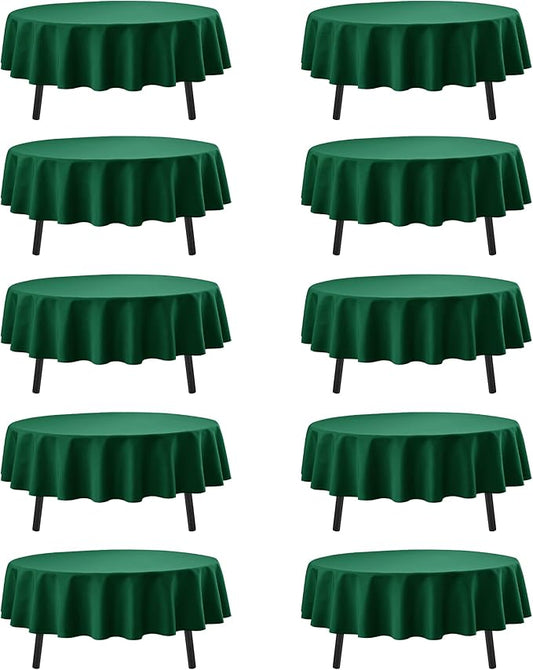10-Pack Hunter Green Round Tablecloths, 70 Inches, Stain-Resistant Polyester for 3-4 Ft Round Tables - Washable Table Covers for Weddings, Banquets, Birthday Parties, Events