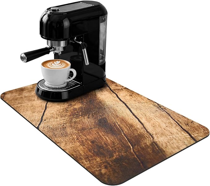 Coffee Mat 19x12 Inch, Wood Grain Coffee Counter Mat, Absorbent Hide Stain Rubber Backed Dish Drying Mat for Kitchen Counter, Bar Mats for Countertops, Under Coffee Maker Machine Pot Espresso Staion