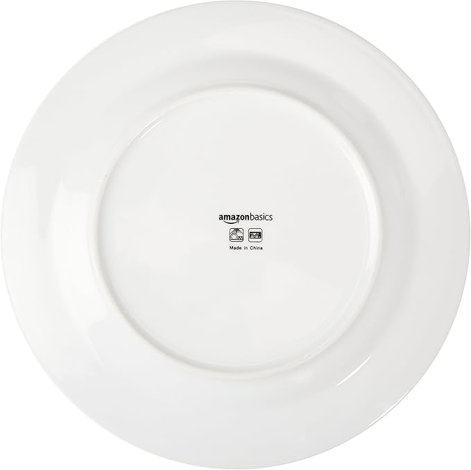Amazon Basics 16-Piece Cafe Stripe Dinnerware Set, Microwave and Dishwasher Safe, Plates, Bowls, Mugs, Service for 4, Blue