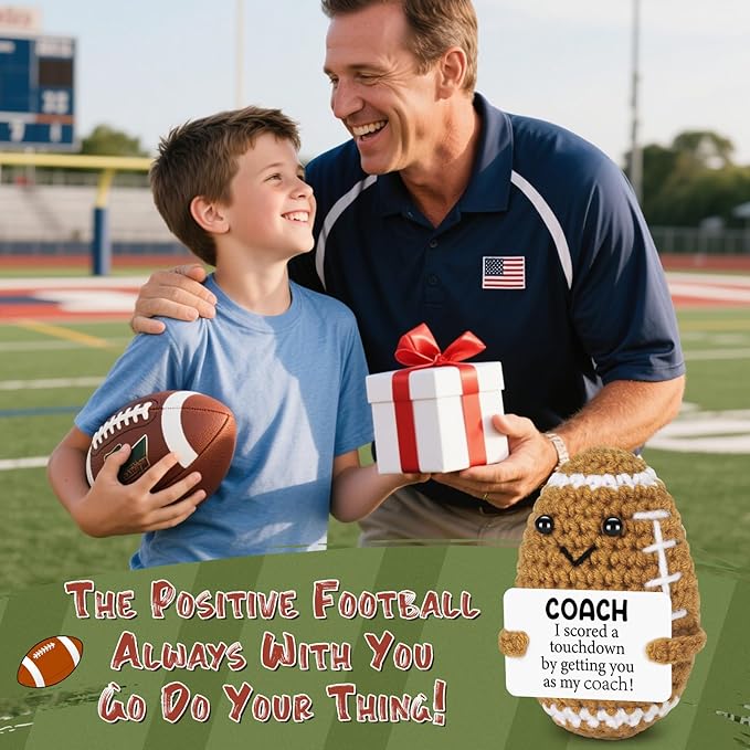 BiuNiuring Funny Handmade Crochet Football Doll Coach Gift – Unique Appreciation & Thank You Gift for Coach, Desk Decoration for Sports Enthusiasts and Football Lovers