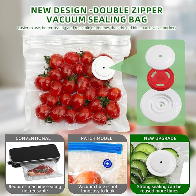 30-Piece Pack of Vacuum Sealer Bags with Air Valves (Food Grade) Reusable Vacuum Sealer Bags for Food (10 Large + 10 Medium + 10 Small) BPA-Free–Odor-Resistant