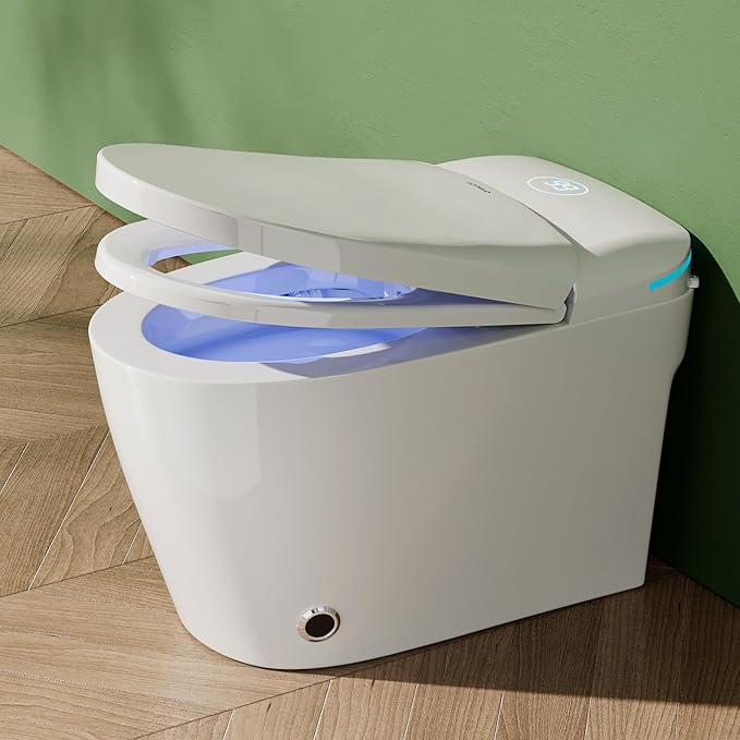 Smart Toilet with Bidet Built In, One Piece Toilet with Auto Open & Close Lid and Dual Flush, Heated Seat, Remote Control, Modern Electric Toilet with Water Tank, Foam Shield, Warm Dryer, 1.28GPF