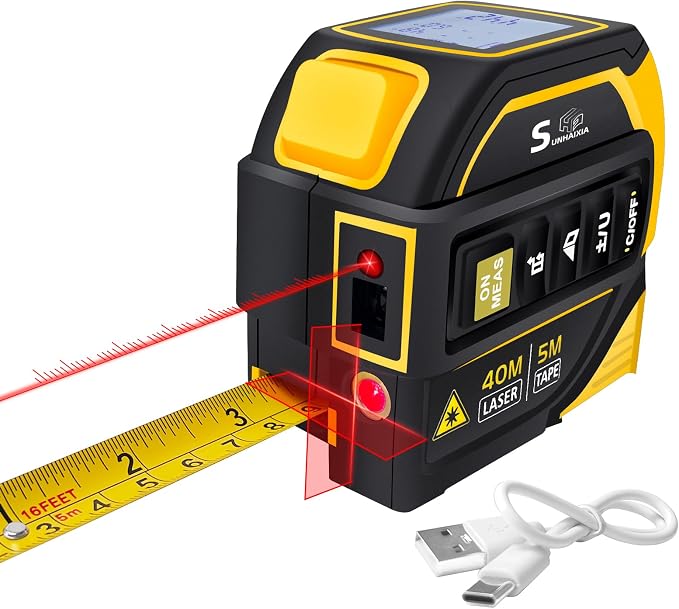 4-in-1 Laser Tape Measure with Laser Level Crosshairs |130ft/40m Laser Distance+16ft/5m AutoLock Tape |Backlit LCD Display (Ft/Inch/M/mm) |for DIY,Construction, Interior Design