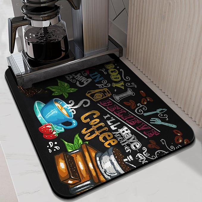 Coffee Bar Mat Accessories for Countertop Absorbent Hide Stain Rubber Backed Dish Drying Mats for Kitchen Counter Draining Pad Decor Gift(24x18in)