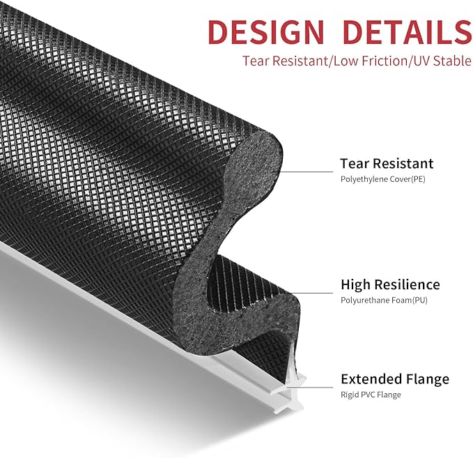 40 Feet Kerf Door Weather Stripping Door Seal, Long Reach V-Shaped Door Seal Strip for Door Frame Door Weatherstripping Insulation Strip Door Soundproofing for Large Gap(Black), ‎SIK40FTB