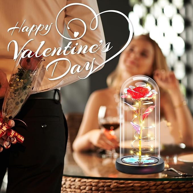 Otlonpe Preserved Forever Mothers Day Flower Gifts for Mom, Glass Light Up Rose Gifts for Women Grandma Girlfriend Wife Sister Her, Valentines Mothers Day Christmas Birthday Womens Gift (Red)