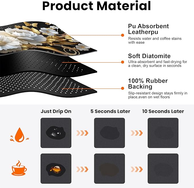 Coffee Mat 17"x32" - Extra Large Absorbent Non Slip Dish Drying Mat,Coffee Bar Accessories,Kitchen Counter Protector for Coffeemaker, Sink, Dining Decor