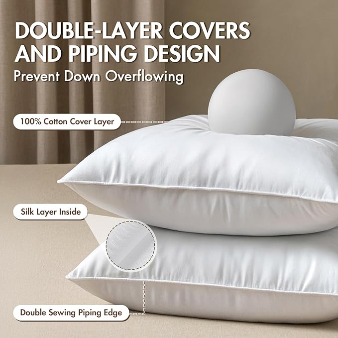 MIULEE 22x22 Pillow Inserts, Pack of 2 Down Feather Premium Throw Pillows with Cotton Fabric for Bed Couch Living Room Sofa