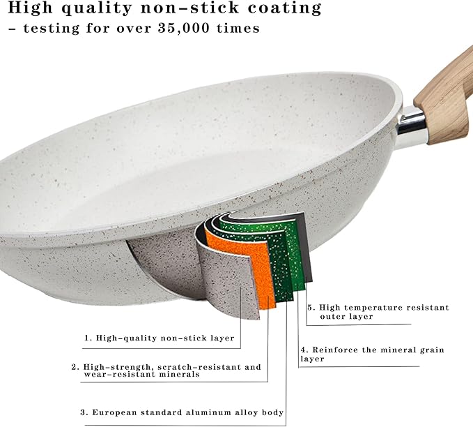 Vkoocy Pink Pots and Pans Set Non Stick, Ceramic Cookware Set with Granite Pattern Kitchen Cooking Sets Induction Pot and Pan w/Frying Pans, Saucepans, Casserole, Non-Toxic, PTFE/PFOA/PFOS-Free