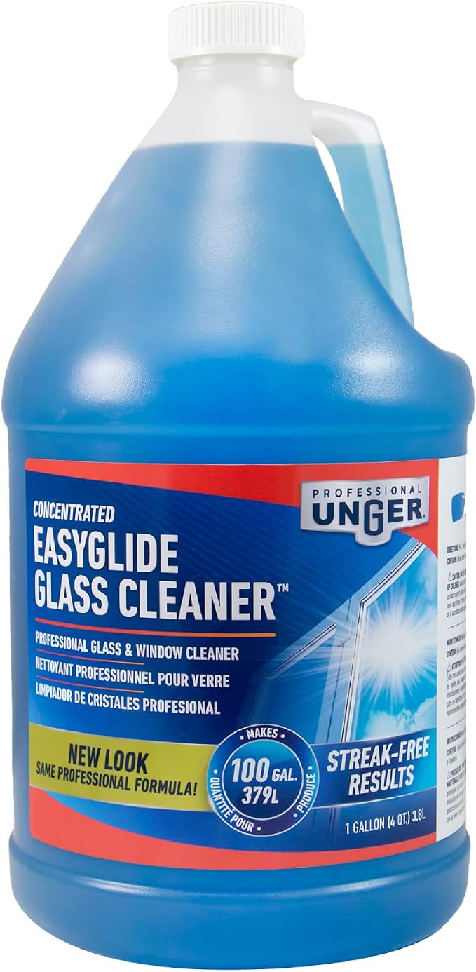 Unger Professional Streak-Free EasyGlide Glass Cleaner Concentrate, 1 Gallon, Ammonia-Free, Makes 100 Gallons of Solution, Safe for Tinted Windows, LOW-E, Windshields and Mirrors