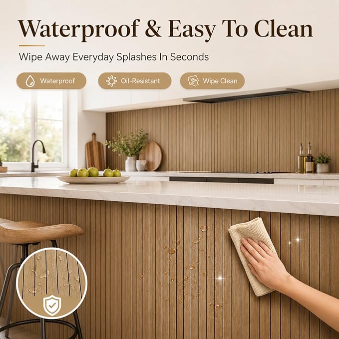 Abyssaly 3D Peel and Stick Wood Wall Panels, 15.7" x 118" Thickened PVC Self-Adhesive Wall Paneling, Soundproof Waterproof Brown Wood Slat Wallpaper for Living Room Bedroom Kitchen Accent Walls