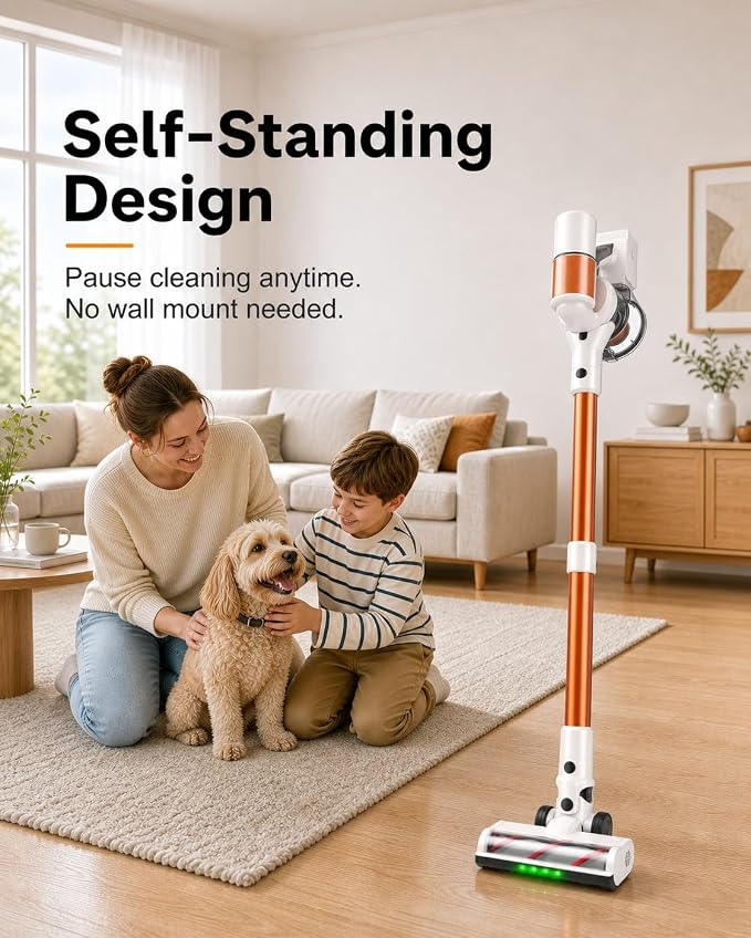 Cordless Vacuum Cleaner, 2 Batteries 110 Minutes Runtime, 600W 50KPA Stick Vacuum with Self-Standing, Tangle-Free Brush, LED Display, Vacuum Cleaner for Home Hardwood Floor, Carpet, Pet Hair