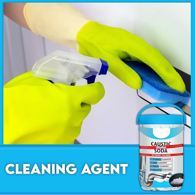 12.34oz Caustic Soda – Fast-Acting, Non-Toxic & Odorless Formula to Clear Blockages Instantly – Unblock Clogged Sinks & Pipes with Chimney & Drain Cleaner Flakes – 350 Grams