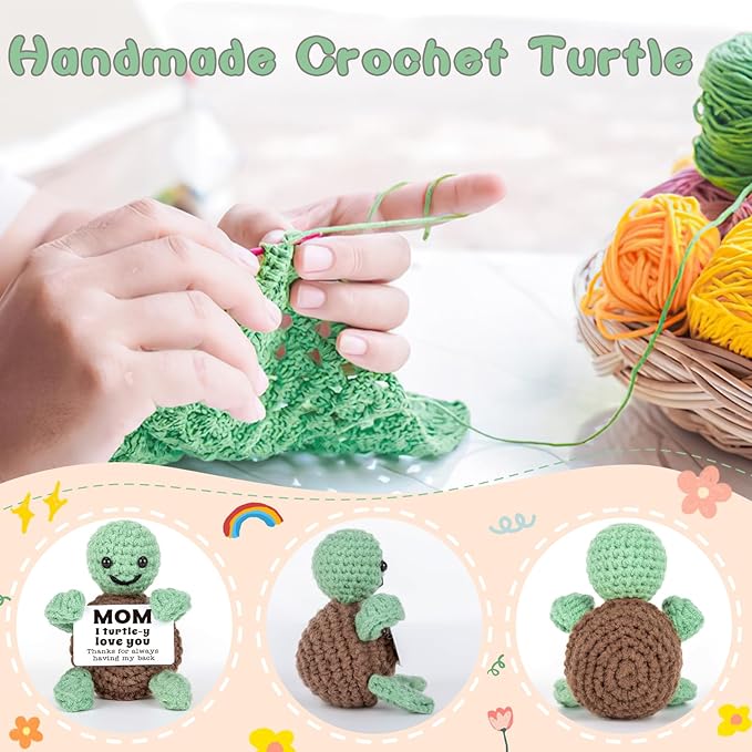 Mini Funny Turtle Mothers Day Mom Gifts from Daughter Son, Birthday Gifts for New Bonus Step Mom Mama Mother in Law, I Love You Small Cute Stuff Things, Handmade Emotional Positive Crochet Turtle