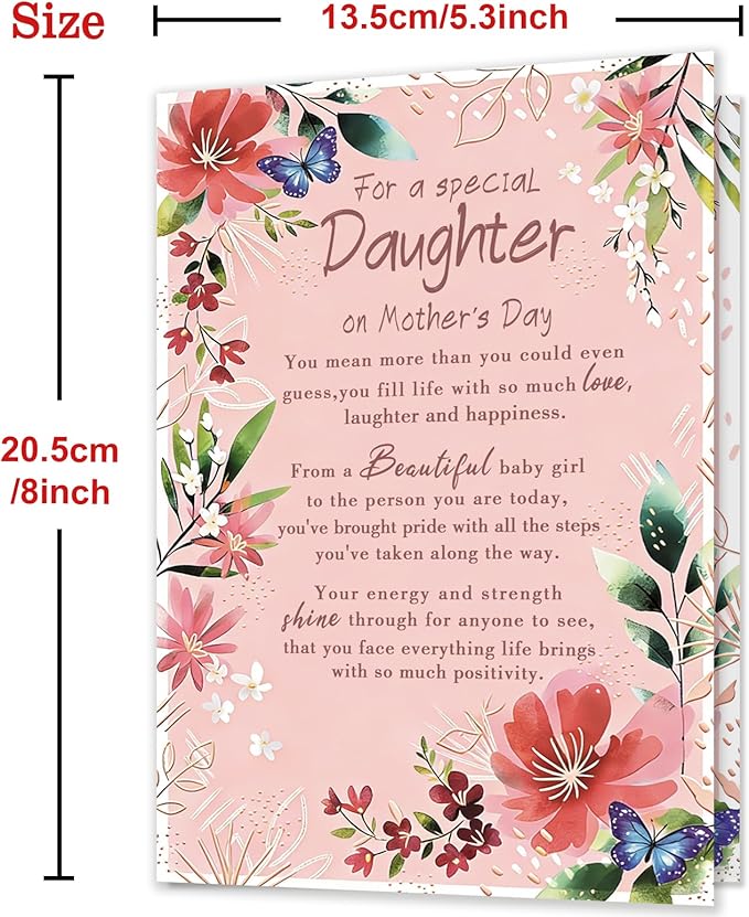Happy Mothers Day Card Gifts for Daughter, Daughter Mother's Day Card, Mothers Day Gift to My Daughters from Mom