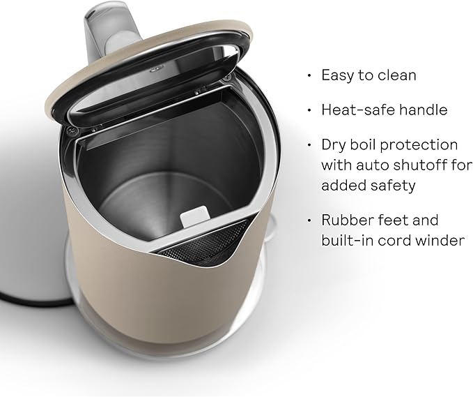 Aarke Stainless Steel Kettle - Perfect for Coffee and Tea Maker Enthusiasts, Non-Drip Spout, Double-Wall Construction, Dry Boil Protection, Heat-Safe Handle, LED Cool-Down Indicator, 1.2L (Sand)