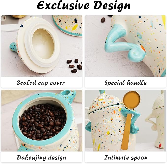 Canister With Attitude - Airtight Ceramic Kitchen Storage with Hands on Hips Design, Ideal for Flour, Sugar, Coffee, Tea & Beans, Sealed & Leak Proof (Black and white)