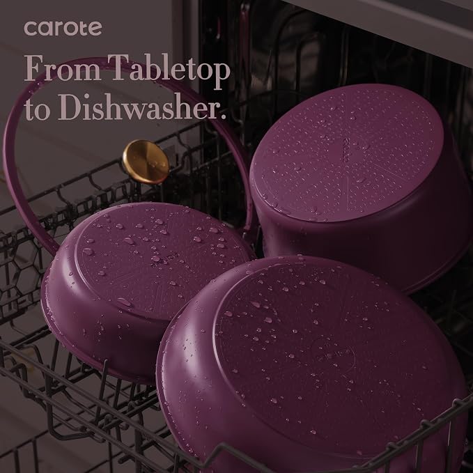 CAROTE 32pcs Pots and Pans Set Non Stick, Detachable Handle Cookware Sets | Bakeware and Kitchen Gadgets, Space Saving, Dishwasher & Oven Safe, Non-Toxic, for Camping/RV/Traveling, Purple