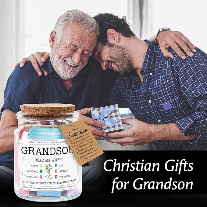 NewEleven Grandson Gifts - Confirmation Gift for Boys, Teen Boys From Grandma, Grandpa - Graduation Gifts, Christian Gift For Teen Boy, Grandkids - Bible Verse Jar