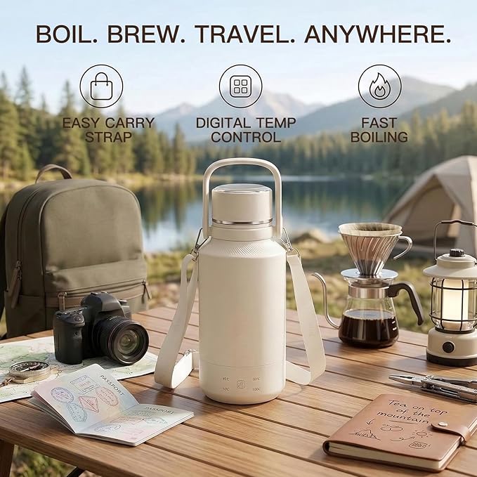 MEGAWISE Portable Electric Kettle 1L, Rapid Boil, Food-Grade 304 Stainless Steel, Auto Shut-Off & Boil-Dry Protection, Compact Hot Water Boiler for Home, Office & Travel