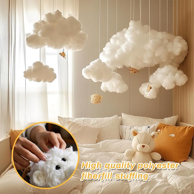 RAINFLOW 5.3oz Polyester Premium Fiber Fill - Polyester Fiber Fill,Soft and Resilience,Stuffing for Pillow,Small Dolls,Cushion,Craft and Stuffed Animals,pp Cotton Stuffing for DIY Craft,Recyclable