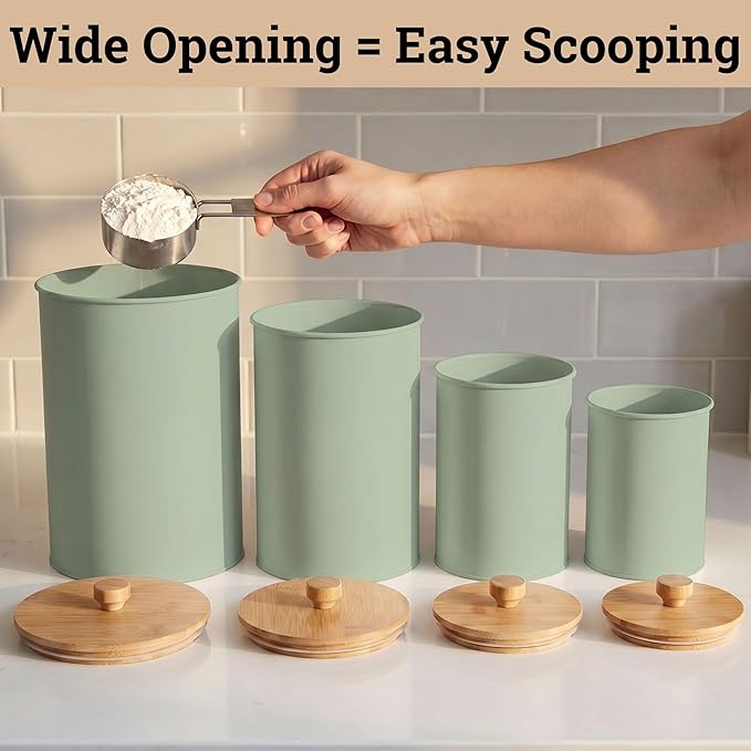 Kitchen Canisters for Countertop Set of 4 with Customizable Chalkboard Labels & Marker Pen - Big Iron Kitchen Canisters with Airtight Lids - Sage Green Canister Set - Flour and Sugar Containers