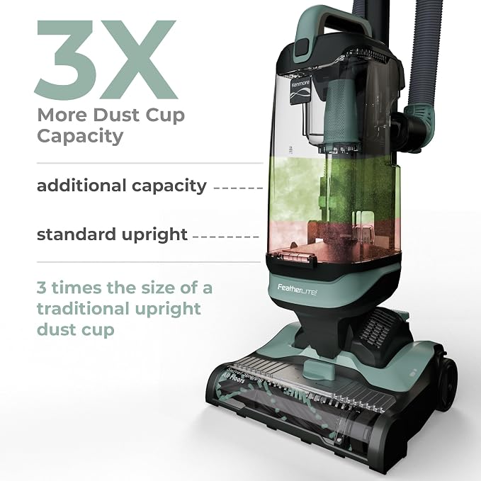 Kenmore DU1275 Featherlite Bagless Upright Vacuum Lightweight | 4 Height Adjustment, Hair Eliminator brushroll, Pet HandiMate & 2 Cleaning Tools, Light Green